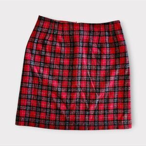 Vintage Savannah 1980's Red Plaid Tartan Wool Blend Mini Pencil Preppy Skirt 12P